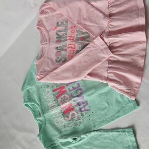 Girl's 2T Embellished Long Sleeve Shirts Lot of 2 Pink Green Jumping Beans T4